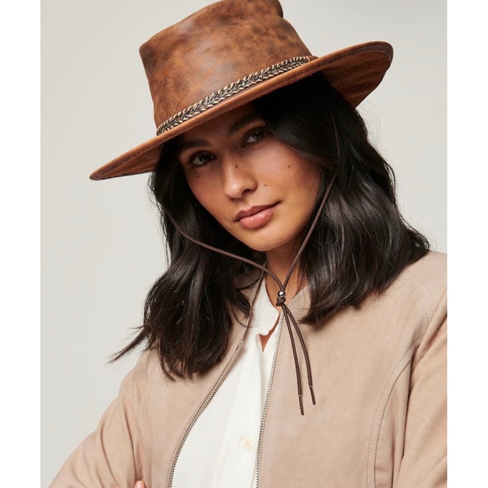 Overland Rancher Oil Leather Cowboy Hat Brown Packable Western USA M 7–7 1/8 - Picture 2 of 15
